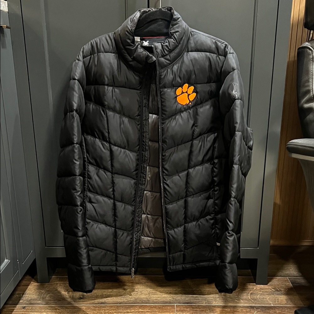 Spyder Black Puffer Jacket with Orange Emblem